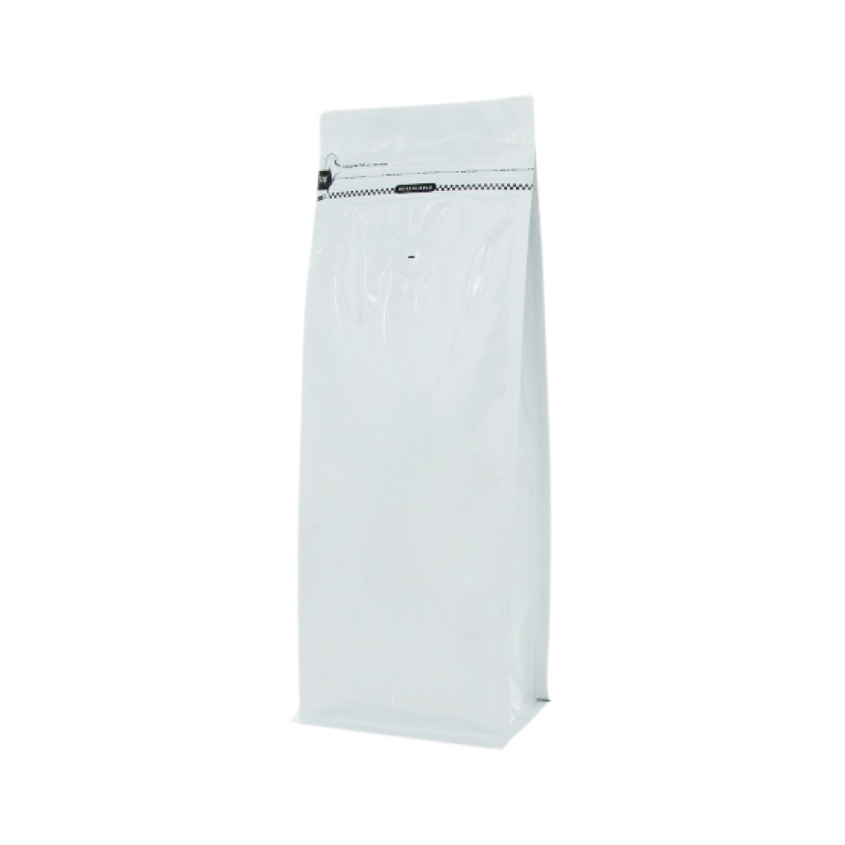 Flat bottom coffee pouch with front zipper - shiny white
